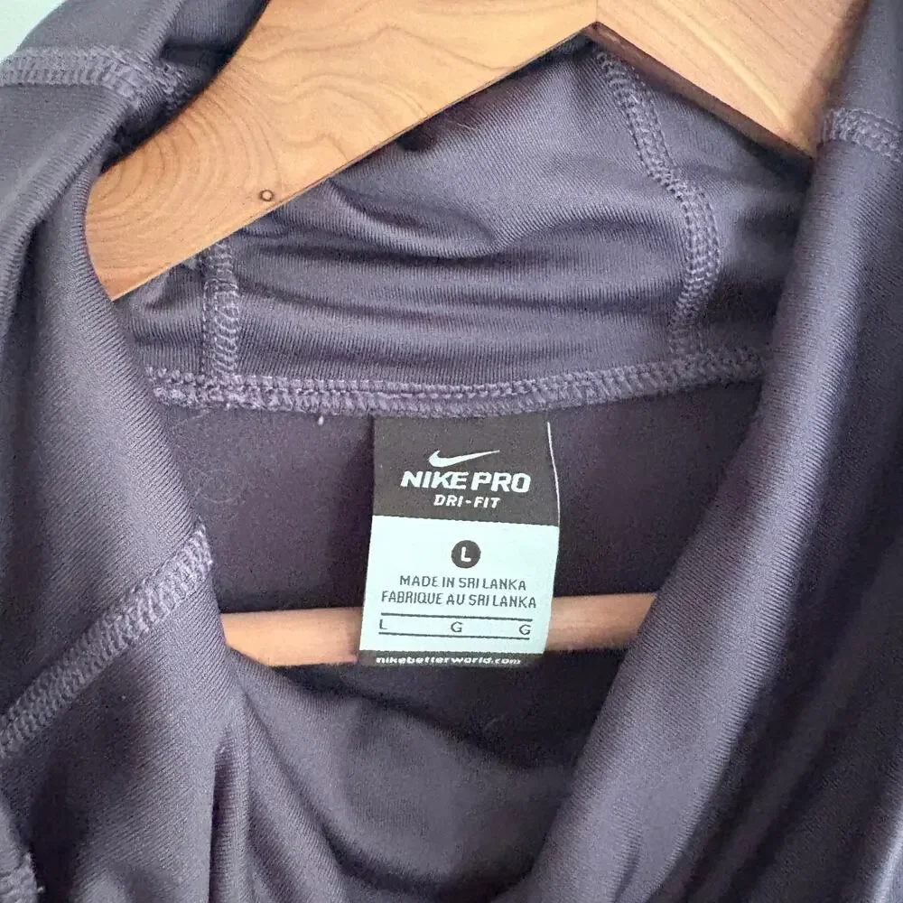 Nike Pro Cowl Neck Running Shirt L Purple Top Dri Fit